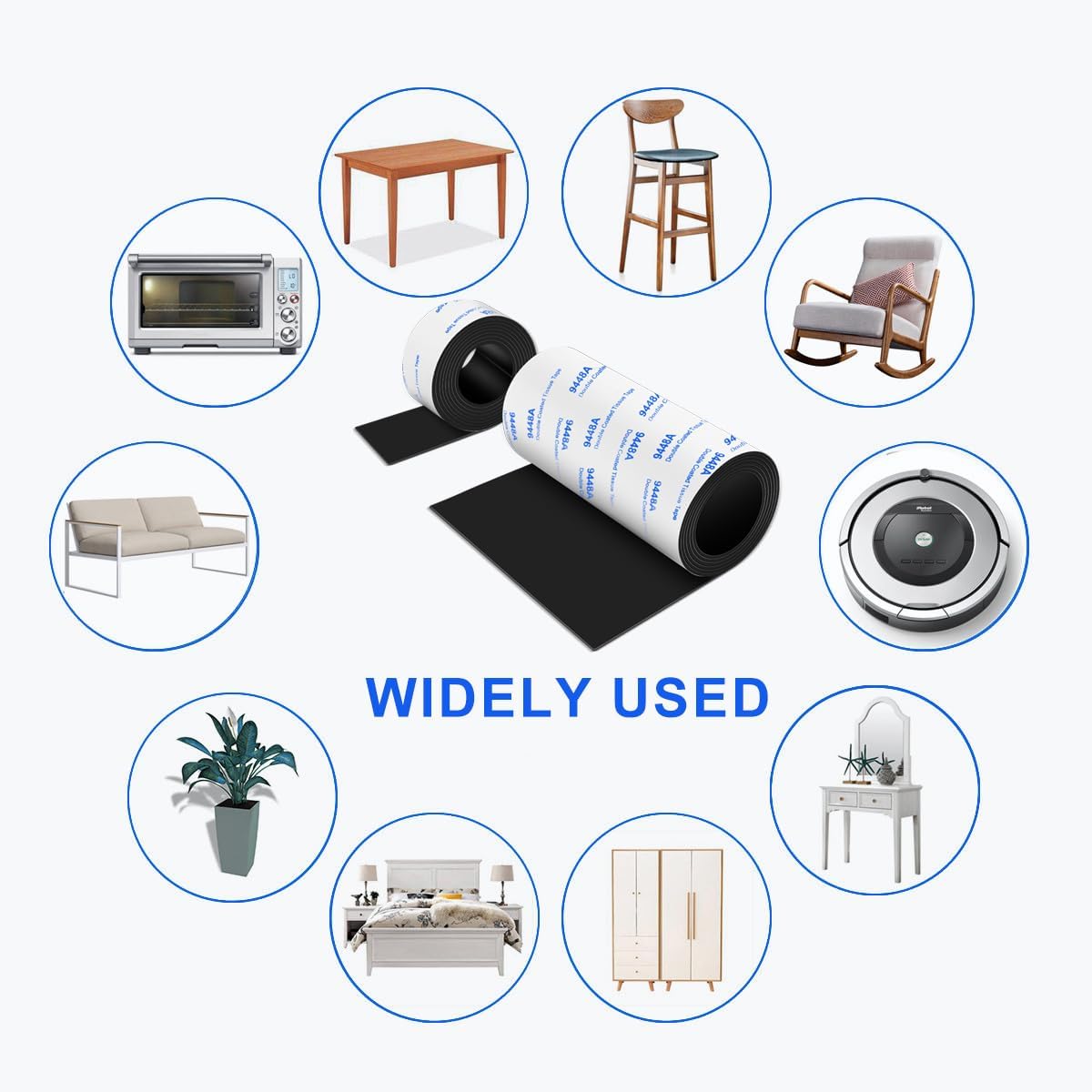 Felt Strips with Adhesive Backing, Felt Tape with Adhesive Backing, Felt Furniture Strips 2 Pack Roll 1/2x 60 Inches Black, Felt Strips for Furniture