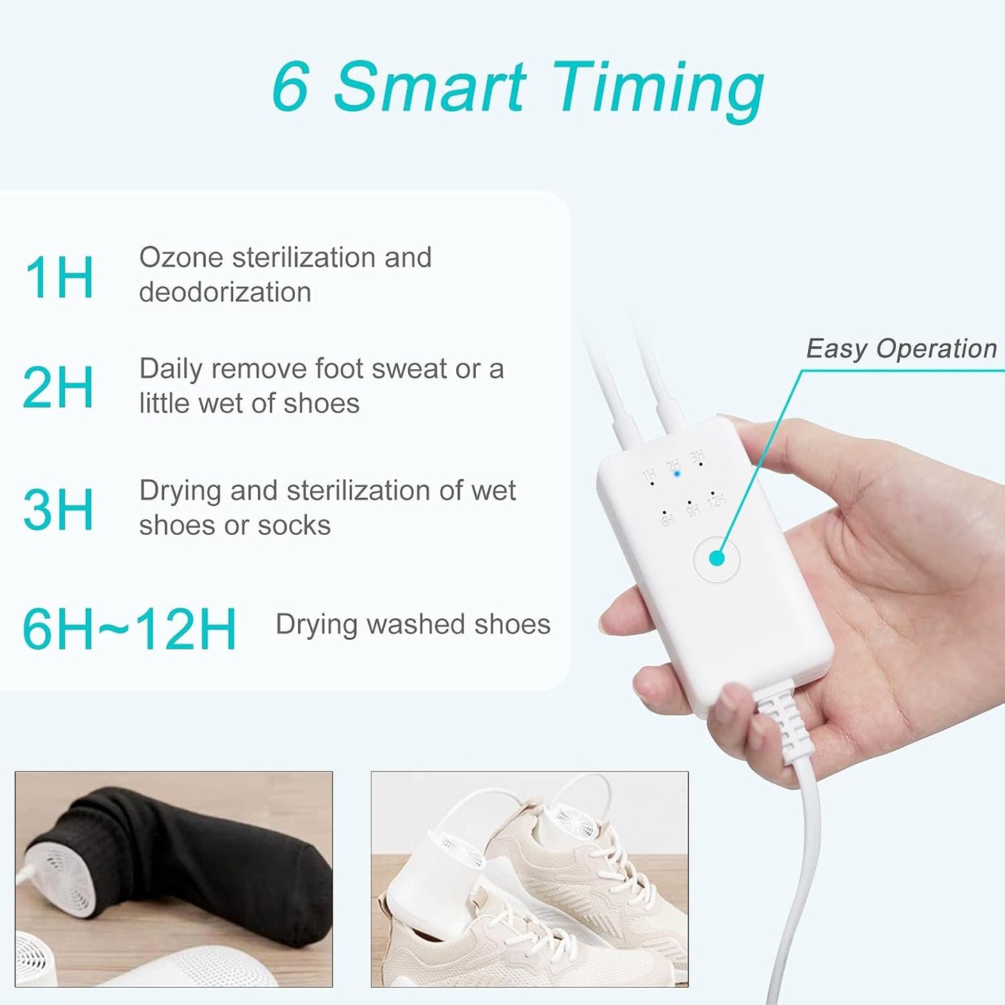 Shoe Dryer and Ozone Deodorizer with Timer Boots Dryer Portable | Shoes Socks Boots Warmer, No Noise | Strong Wire | US Plug