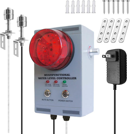 Professional Water Leak Alarm, Water Leak Detector with Dual Probes, 120dB Adjustable Audible/Visual Alarm, 33FT Cable, All-Metal Industrial for Sump Pump/Basement/Septic Tank/Well/Factory/Warehouse