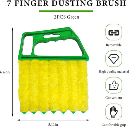 DXNQ 2 PCS Blind Cleaner Duster Tool, Window Venetian Hand-held 7 Finger Dusting Cleaner Brush, Blinds Cleaning Brush Tool for Window Shutters Air Conditioner, Car Accessories (Blue+Green)