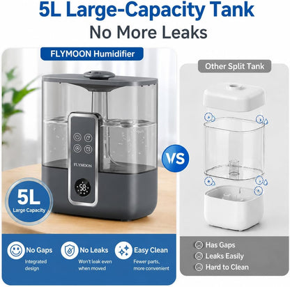 FLYMOON Top Fill 5L Cool Mist Humidifiers with 28dB | Tuya App & Touch Control, Auto-Off, 12H Timer, 50 Hour Runtime, Ultra-fine Mist, Ideal for Bedrooms