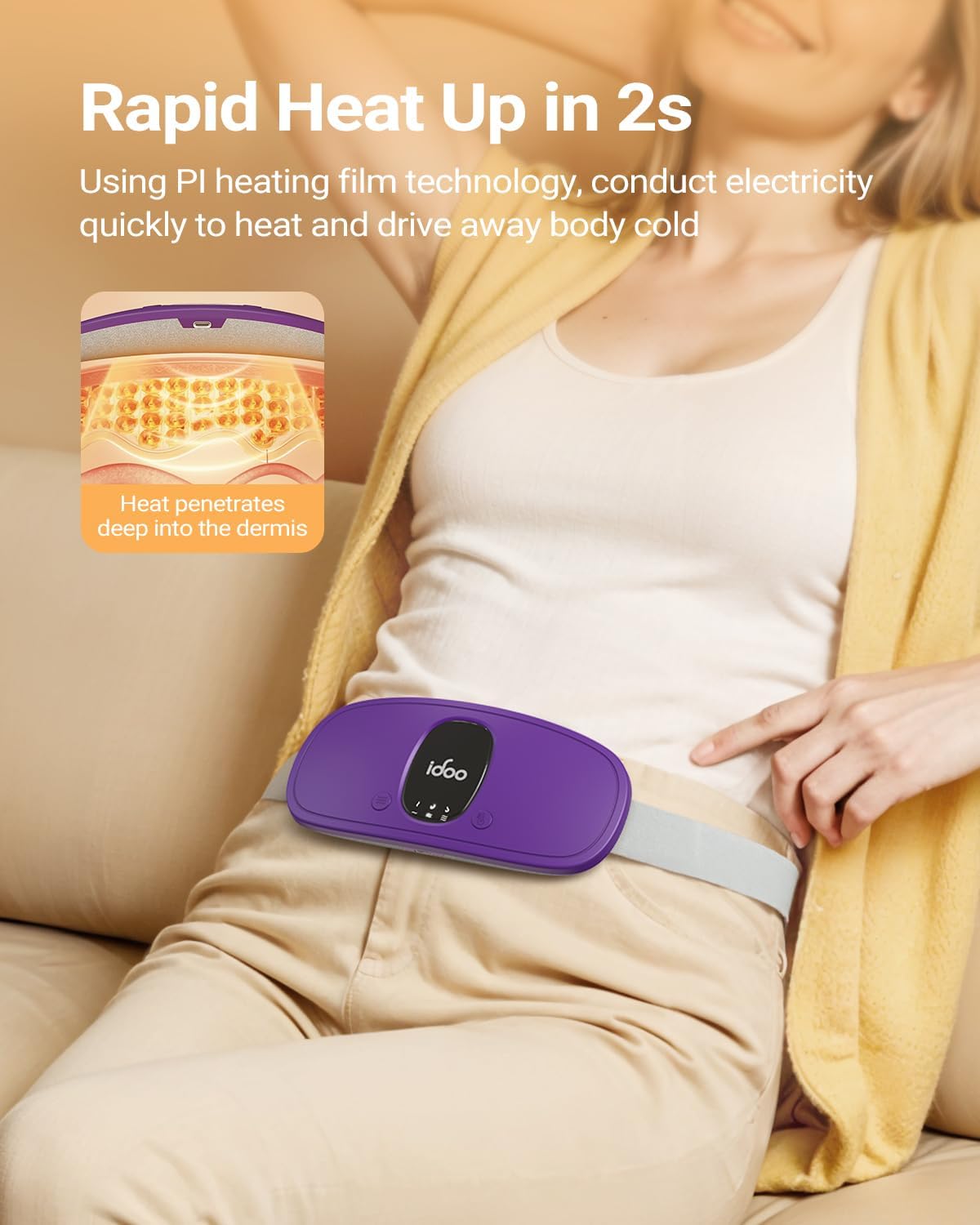 iDOO Portable Heating Pad for Period Cramps, FSA Eligible Item, Gifts for Women Girlfriend Mom Wife, Back Belly Heat Pad for Menstrual Pain Relief, with 3 Heat Levels 3 Massage | Back & Belly Wrap for Menstrual Cramps, 3 Heat Levels 3 Massage, FSA