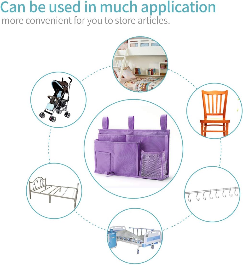 Bseash Bunk Bed Organizer, Bedside Caddy Hanging Bed Organizer Storage Bag 8 Pockets, for College Dorm Rooms Bed, Hospital Bed, Baby Bed Rails, 600D Oxford Cloth