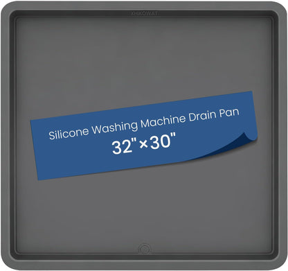 33 X 30 inch Large Thickened Silicone Washing Machine Drain Pan (Grey) | 1-1/5" Raised Edge , Leak Protection Anti-Vibration Non-Slip Washing Machine Tray for Washer Dryer Other Appliances （Black）