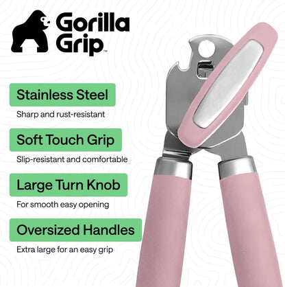 GORILLA GRIP Original Model Stainless Steel Smooth Edge Manual Can Opener and Bottle Openers, US Designed, Comfortable Handle, Oversized Handheld Turn Knob, Multifunctional Kitchen Tool, Gray