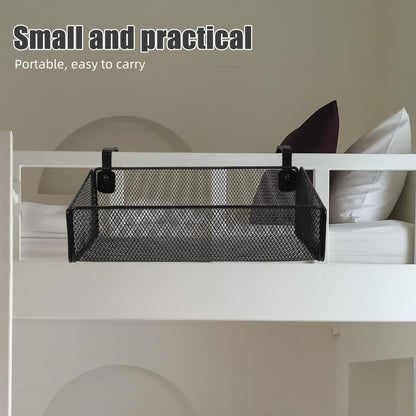 ULTECHNOVO Bedside Caddy Shelf Hanging Storage Basket for Bunk Bed, Office Cubical Walls, Baby Rails, College Dorm Organizer - with 10 Hooks for Phone, Glass, Magazine, Decor (Black)