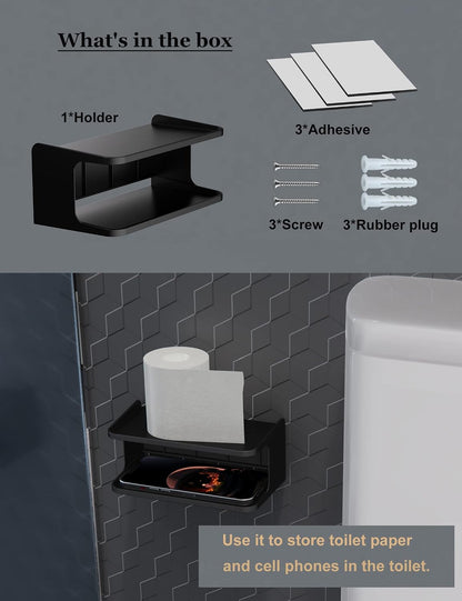 Bedside Wall Shelf Organizer, Small Bedside Shelf, (Black) | Wall Mount for Bed, Stick on Wall Shelf, Double Tray Holder for Storing Cellphone, Glasses, Keys, Camera , Alarm Clock
