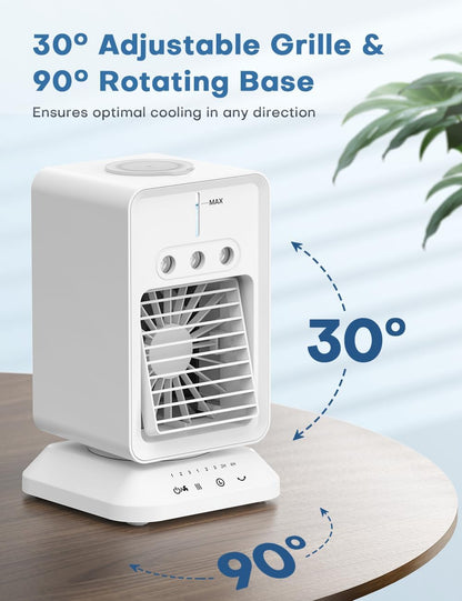 Portable Air Conditioners 4 Modes&3 Speeds,4 Ice Packs, Waterless Alert System, 12H Timer, Remote,1 Gal Detachable Water Tank, 70°Oscillation Windowless Evaporative Air Cooler for Room Office