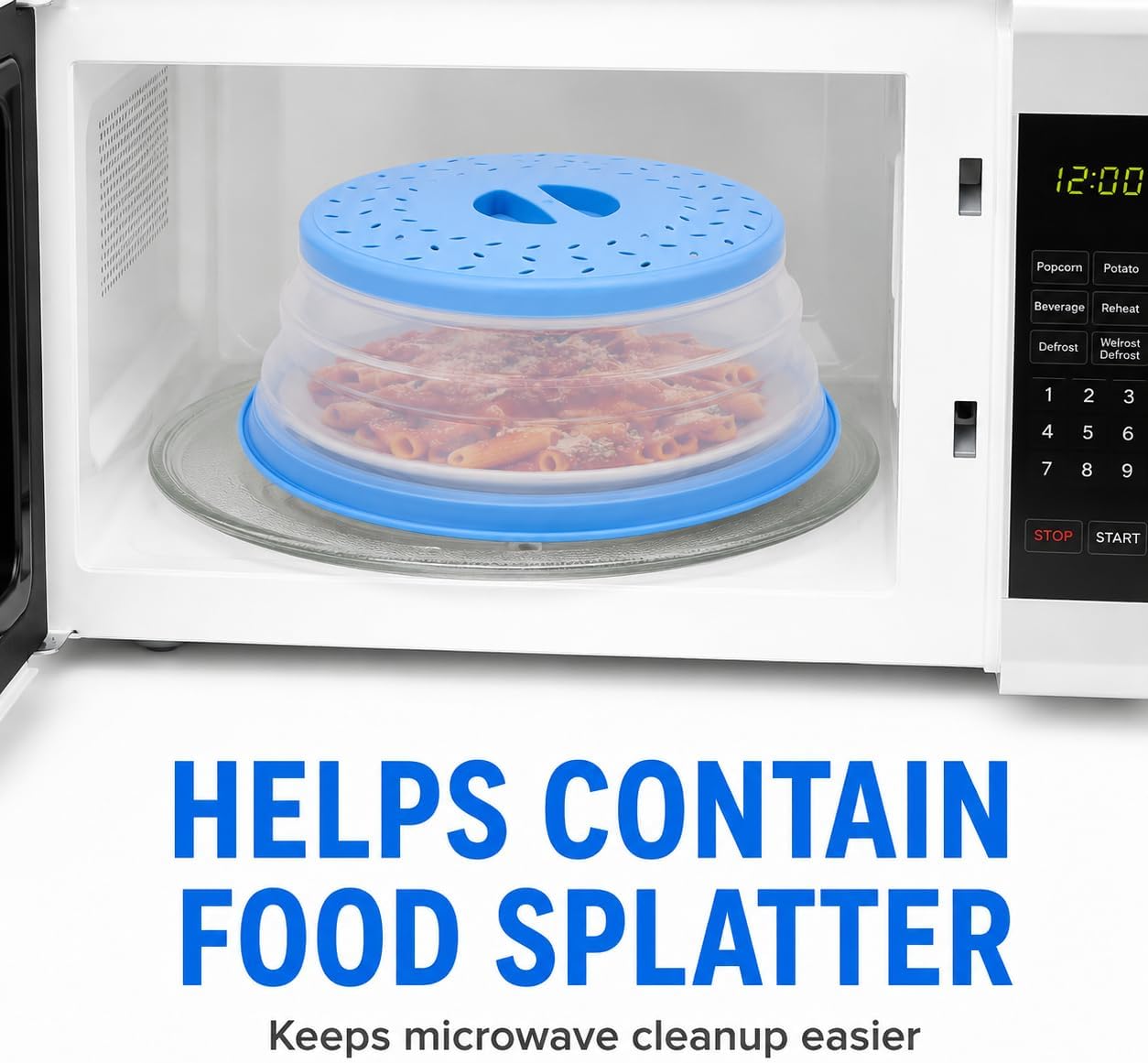 Collapsible Microwave Splatter Cover for Food 10.5 Inch Vented Blue