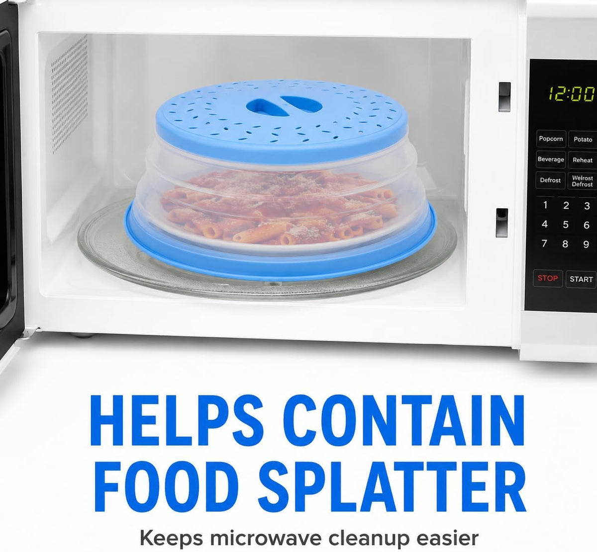 Collapsible Microwave Splatter Cover for Food 10.5 Inch Vented Blue