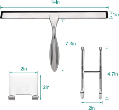 Shower Squeegee for Glass Doors,10-Inch Shower Glass Squeegee, Matte Black Shower Squeegee for Shower Doors,Mirror,Windows, with Shower Door Hook and Adhesive Hook