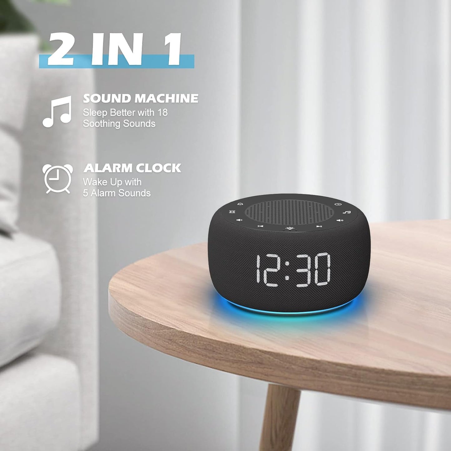 Buffbee Pro 2nd Gen| Sound Machine, Alarm Clock with Bluetooth Speaker | Upgraded Rechargeable Battery, White Noise Machine with 25 Sleep Sounds, Portable for Travel & Bedroom
