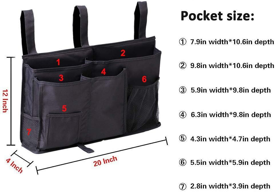 Sugaroom Bedside Storage Caddy, Bunk Bed Organizer Bed Storage Pocket Bedside Organizer Hanging Bed Storage Caddy for College Dorm Room, Hospital Bed Rails, Baby Bed, Camp