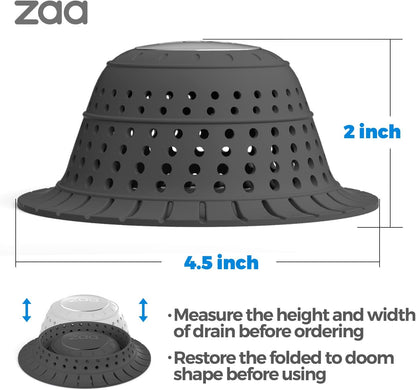 Shower Drain Hair Catcher Bathtub Drain Strainer Sink Drain Protector | Collapsible Pop-Up Drain Hair Catcher, Traps Hair & Prevents Clogs, Easy to Clean, Bathroom Fixture Accessories, Gray