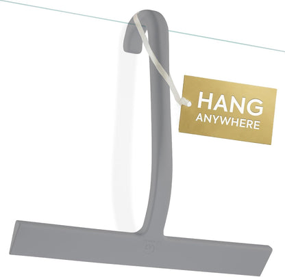Shower Squeegee for Glass Doors, 10″ Black with No-Drill J-Hook | Hang Anywhere Without Adhesive, Seamless One-Piece Silicone, Encased Steel Core, Streak-Free Shower Squeegee for Glass & Tile
