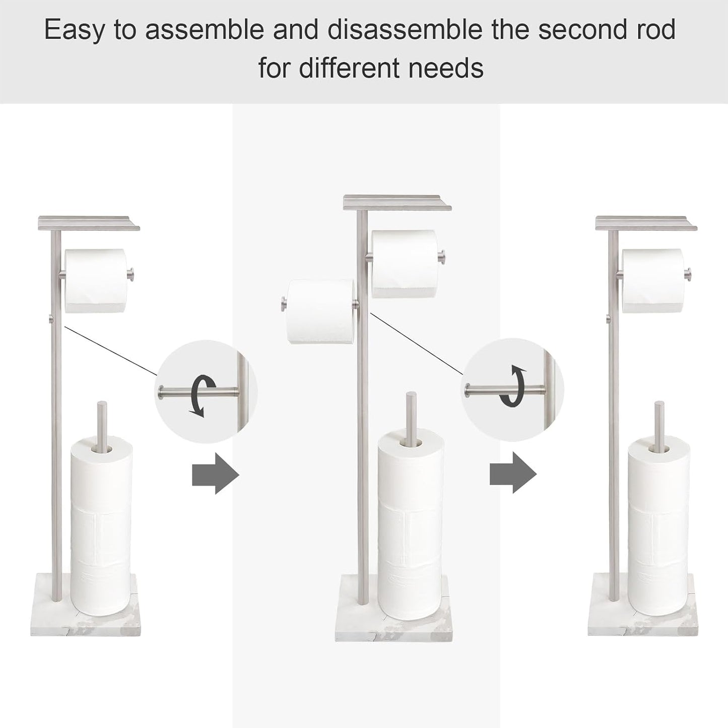 GZILA Toilet Paper Holder Stand with Shelf, Marble Base Heavy Free Standing Toilet Paper Double Roll Holders SUS304 Stainless Steel Brushed Nickel, Storages 4 Reserve Rolls Dispenser