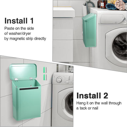 Picowe Magnetic Laundry Storage, Large Metal Lint Holder Bin with Lid for Laundry Room, Space-Saving Trash Container Hanging on Dryer, Washer or Wall Mount Trash Bin (White)