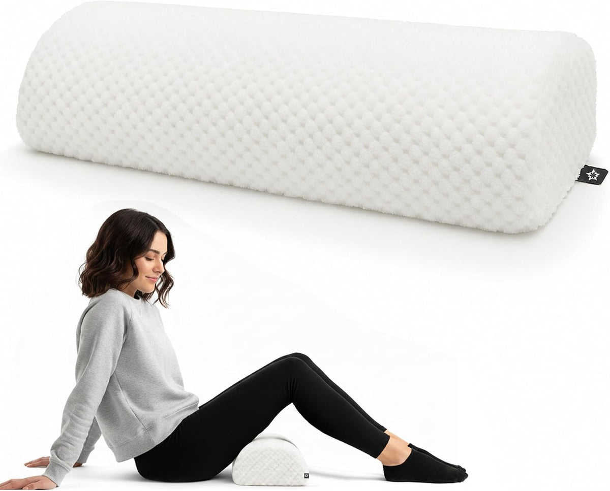 SPRING SEAON Half Moon Bolster Knee Pillow for Back Sleeping Memory Foam Leg Pillow for Ankle and Foot Comfort Under Knee Pillow for Side Sleepers Machine Washable Cover(17" x 7.5" x 4.3")