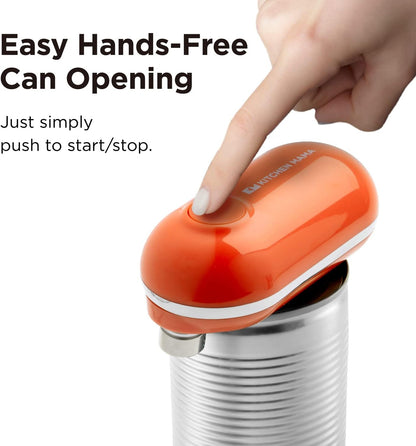 Kitchen Mama Mini Electric Can Opener Smooth Edge, White | Opens Can with One Press, Ultra-Compact Portable, Hands-Free Cordless, Safe for Seniors with Arthritis