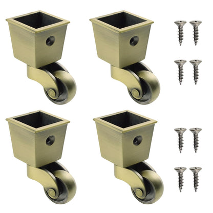 Semetall 4PCS Swivel Caster Wheels Square Cup Furniture Castors (Bronze) | 150kg Load Capacity, with Screws for Piano Feet, Sofa, Table, 1.02 Inch (26mm) Wheels