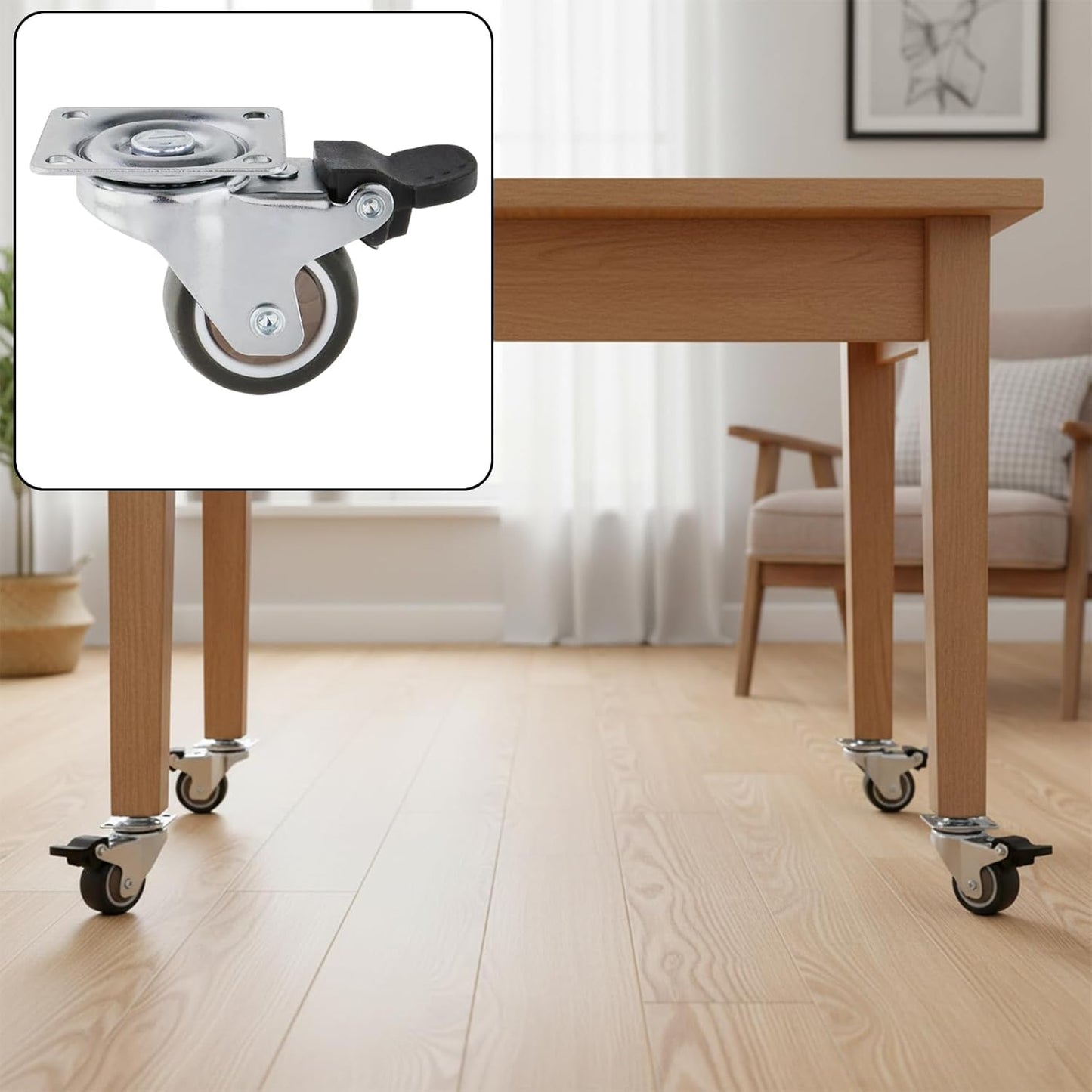 Semetall 4PCS Swivel Caster Wheels Square Cup Furniture Castors (Bronze) | 150kg Load Capacity, with Screws for Piano Feet, Sofa, Table, 1.02 Inch (26mm) Wheels
