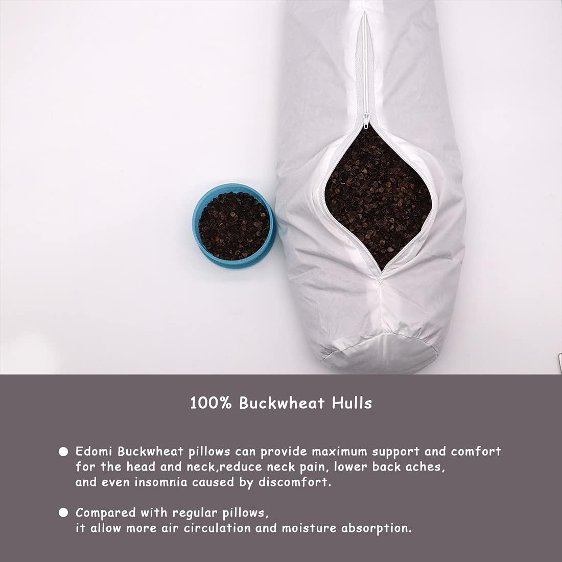 Buckwheat Cervical Neck Roll Pillow, Adjustable Firm Support for Neck Pain Relief, 15.7x6 Inch Buckwheat Hull Pillow for Back Side Sleepers