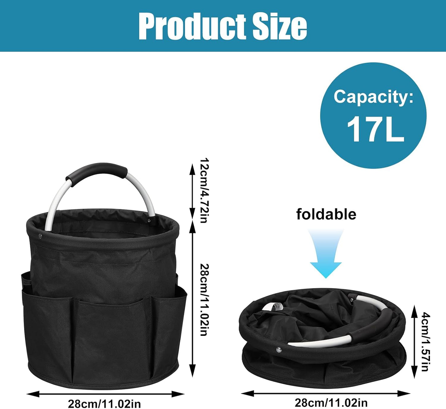 Qivine 17L Cleaning Caddy with Handle, Foldable Cleaning Supply Caddy(Blue) | Cleaning Caddy for Cleaning Supplies, Portable Cleaning Supplies Organizer with 6 Pockets, Cleaning Bucket for Kitchen Garden