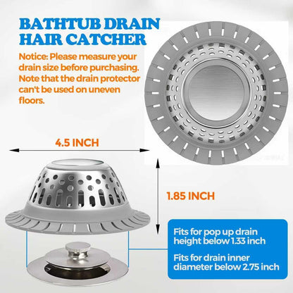 Shower Drain Hair Catcher Bathtub Drain Strainer Sink Drain Protector | Collapsible Pop-Up Drain Hair Catcher, Traps Hair & Prevents Clogs, Easy to Clean, Bathroom Fixture Accessories, Gray