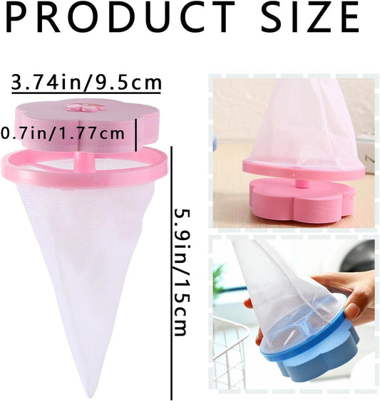 8 PCS Hair Filter Bag Floating Lint Catcher for Washing Machine Pet Hair Catcher Flowers Shape Lint Trap Cleaning Tool Reusable Washing Hair Filter Cleaning Mesh Bag Dog Cat Hair Remover for Laundry