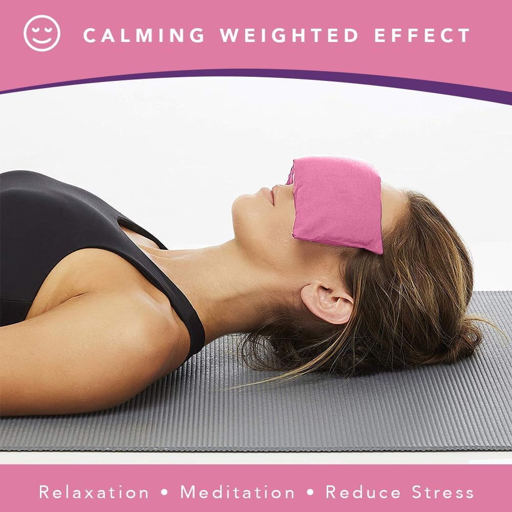 Lotus Lavender Eye Pillow - Weighted Mask for Yoga & Sleep | NOLAVA Sleep & Wellbeing App included; warm or cool headache relief; organic cotton, lavender-flaxseed fill.
