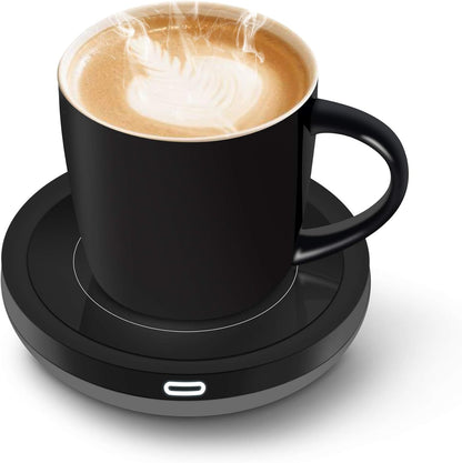 BESTINNKITS Smart Coffee Set Auto On/Off Gravity-Induction Mug Office Desk Use, Candle Wax Cup Warmer Heating Plate (Up to 131F/55C), 14oz (White Set)