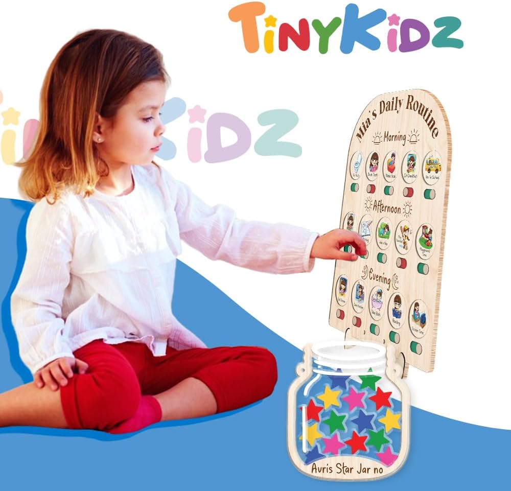 Daily Routine Chart for Kids, Visual Schedule, Routine Chart for Toddlers 3-5, Morning Bedtime Routine Chart for Toddlers, Wooden Chore Chart for Kids