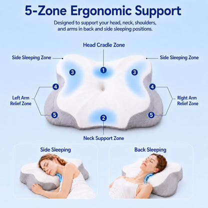 Pain Relief Cervical Neck Pillow for Sleeping, Ergonomic Pillow Cozy Sleeping, Odorless Memory Foam Pillow for Side Back Stomach Sleepers