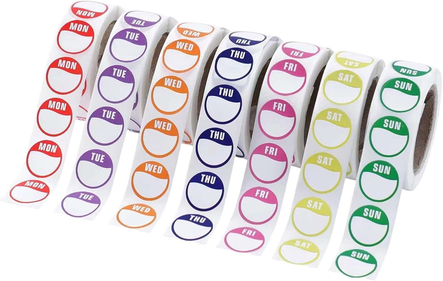 Day of the Week Stickers, 2cm (0.8 inch) Removable Date Dot Labels, 7 Rolls 3500 Pcs for Kitchen Freezer Food Breastmilk