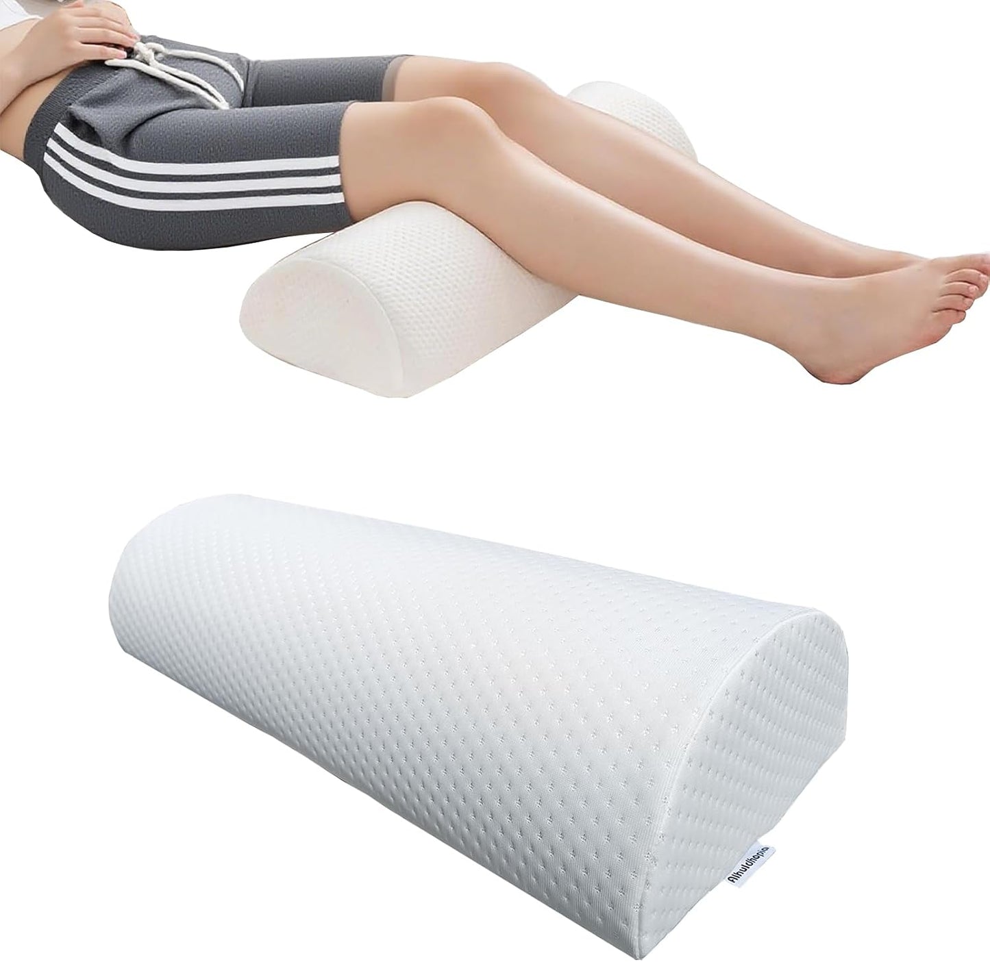 2 Pack Half Moon Bolster Pillow for Legs, Knees, Lower Back.Semi Roll Round Pillow for Ankle and Foot Comfort, Head Neck Spine Hip Pain Relief,Machine Washable Cover
