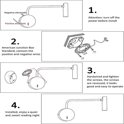 ZEROUNO Wall Mounted Reading Light for Bedroom LED Hardwired Sconce with Switch on/Off Modern 3000K Swing Arm Bedside Wall Mount Lamp (Black)