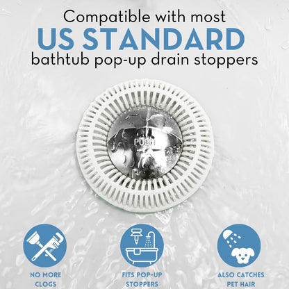TubRing Pop-Up Drain Protector & Strainer Silicone Hair Catcher, Aqua | Easy snap-in design fits around bathtub stoppers. Customizable utility guard for clog prevention. Fits 1.85"- 2.16" drains.