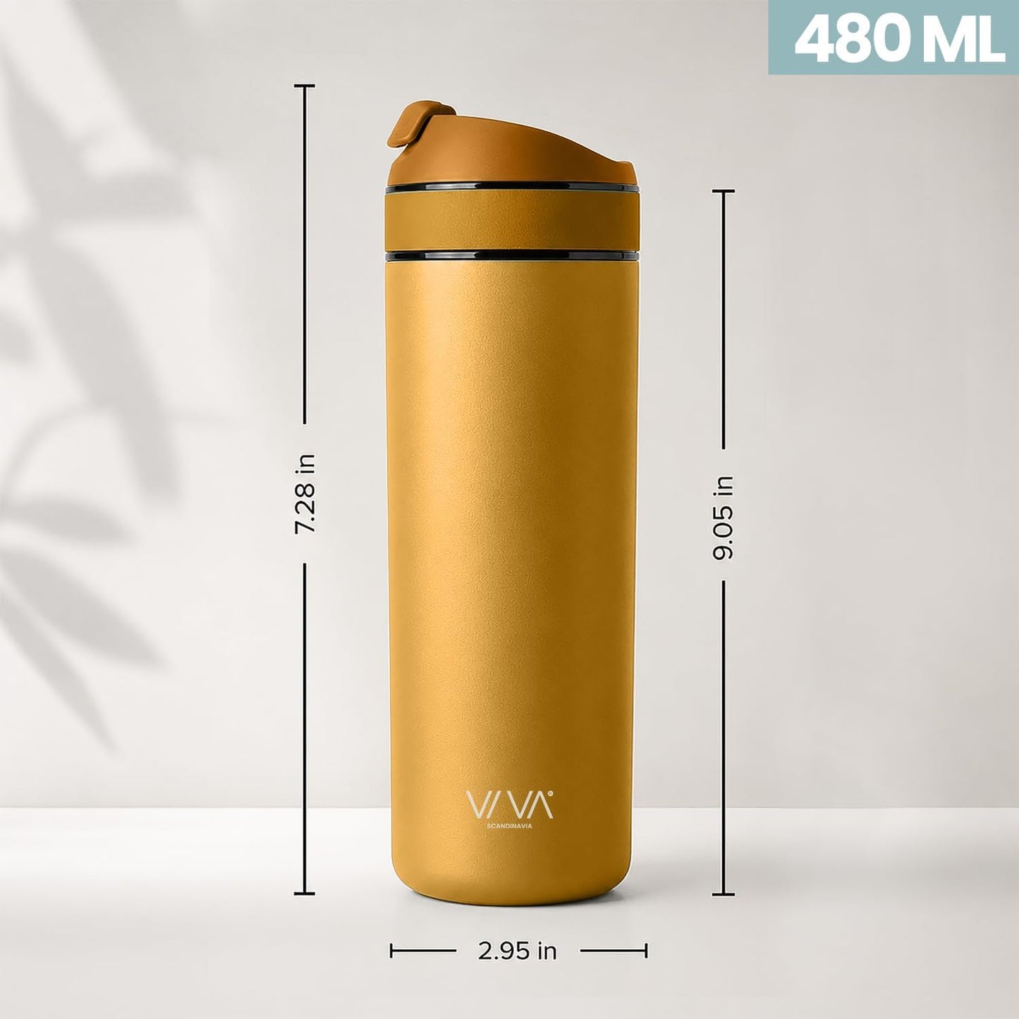 VIVA Recharge Tea Infuser Bottle, 16 oz Insulated Stainless Steel Travel Tea Tumbler with Infuser for Loose Leaf, Hot & Cold Tea & Coffee, Patented Steep Control, Leak-Resistant Lid - Mustard