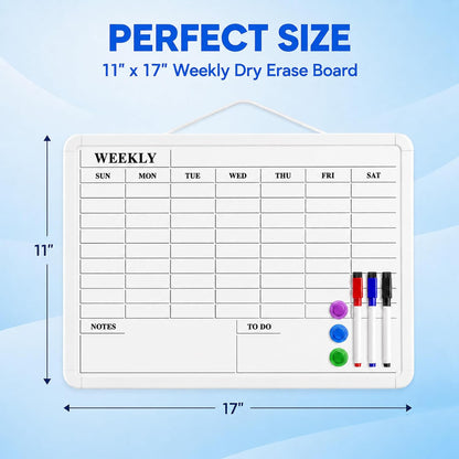 MaxGear Weekly Dry Erase Calendar Board, 11" x 17" Magnetic Whiteboard | Double-Sided Wall Planner: Weekly Calendar on One Side, Blank Whiteboard on The Other, Includes 3 Color Markers and Magnets
