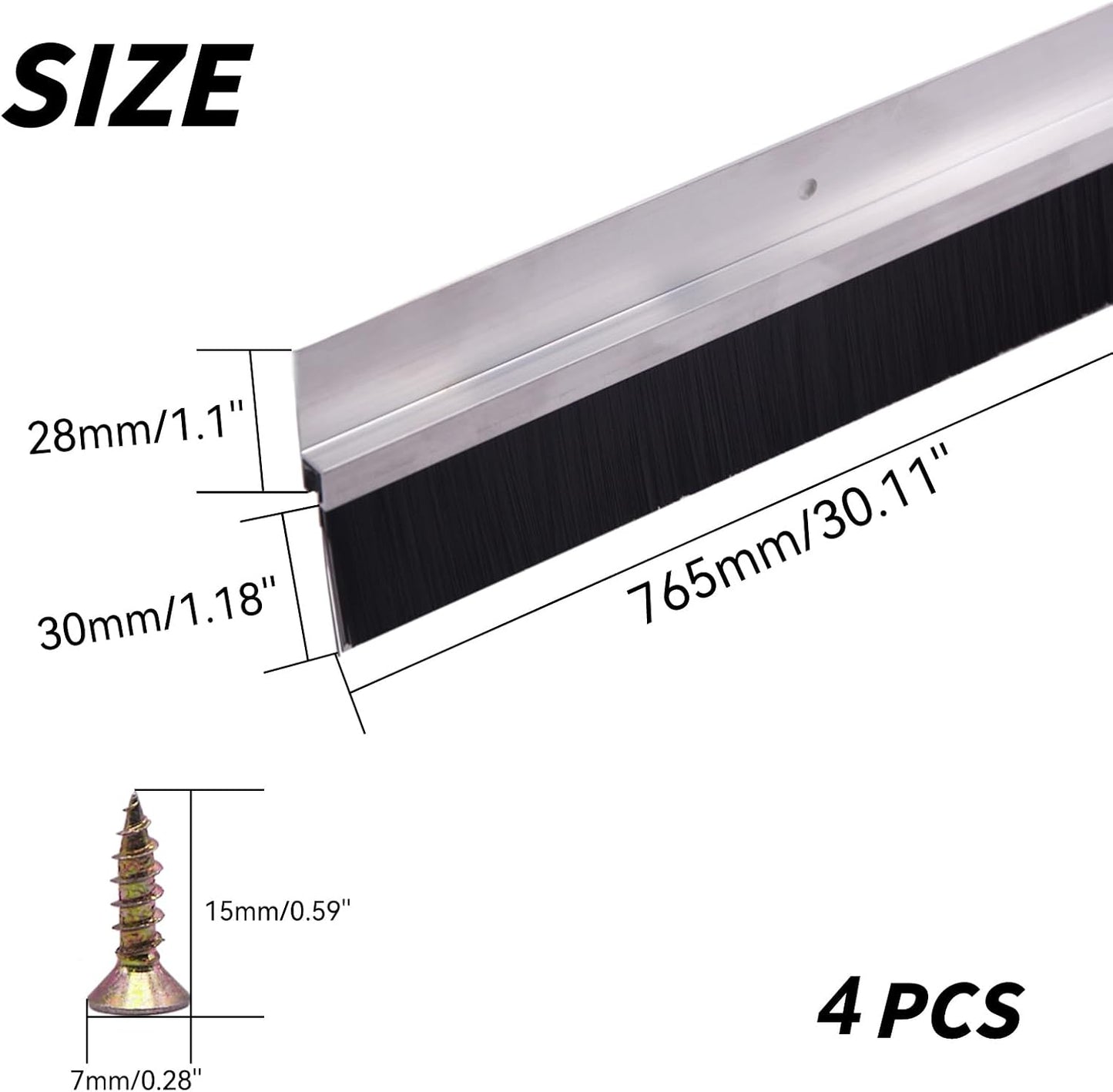 2Pack 32 inch Door Bottom Sweep for Exterior Doors with 1.1 inch PP Soft Brus, H-Shape Aluminum Dustproof Bottom of Door Weatherstrip, Silver