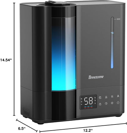 BREEZOME 8L Warm & Cool Mist Humidifier for Large Room 25dB 60H Runtime | Top Fill, 7-Color Mood Light, Smart Auto Humidistat, Essential Oil Tray, Safe Child Lock, 1-24H Timer for Bedroom Baby Plants