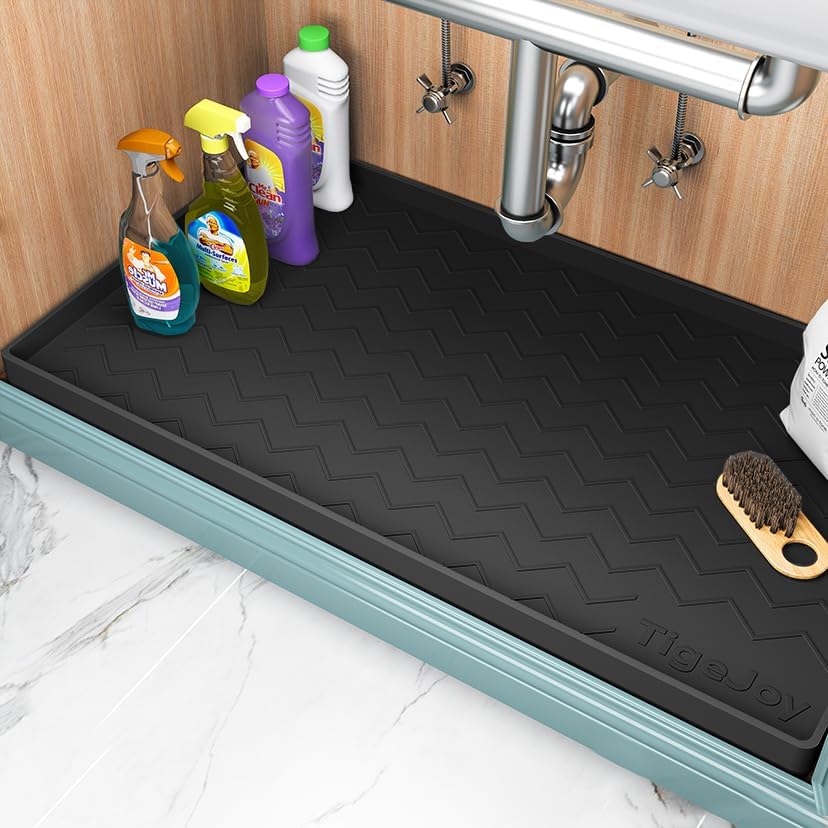 TigeJoy Under Sink Mats for Kitchen Waterproof 34" x 22", Cabinet Liner | Leak-Proof Silicone Mat Sink Protector, Kitchen Essentials Organizer and Storage,Boot or Shoe Tray, Pet Feeding Mat