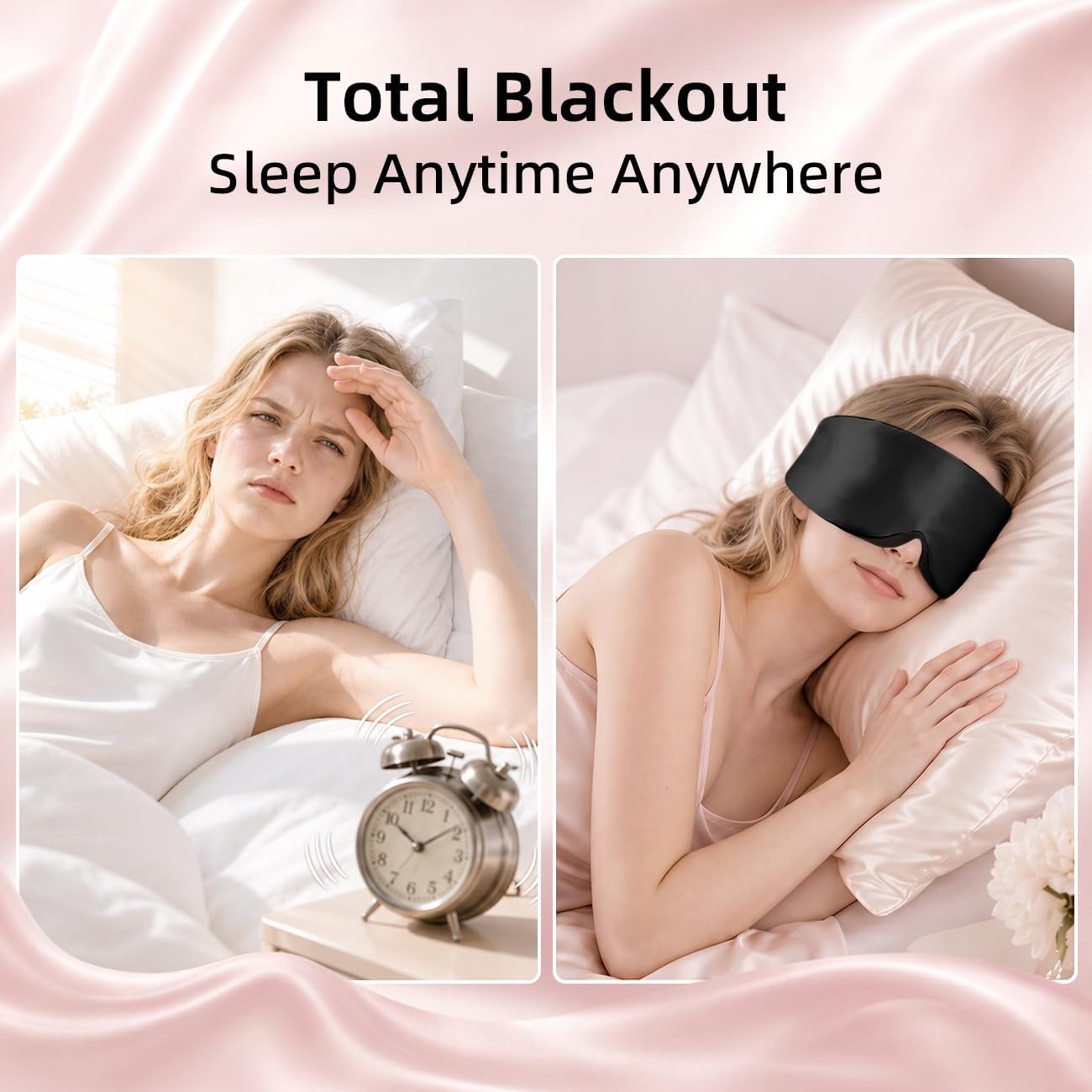 USlixury® 3D Contoured Silk Sleep Mask, Total Blackout&Zero Eye Pressure | Wider Adjustable Band for Side Sleepers, Long Lashes & Women – Perfect for Sleeping, Napping, Meditation