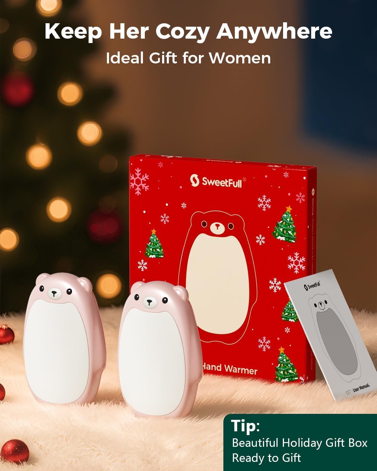 SWEETFULL Hand Warmers Rechargeable, 2-in-1 Magnetic Bear Electric | Cute Bear; Snap Together/Split Use; 3 Heat Levels; UL Safe; Reusable Portable Pocket Warmer for Kids & Wife, Camping & Gifts