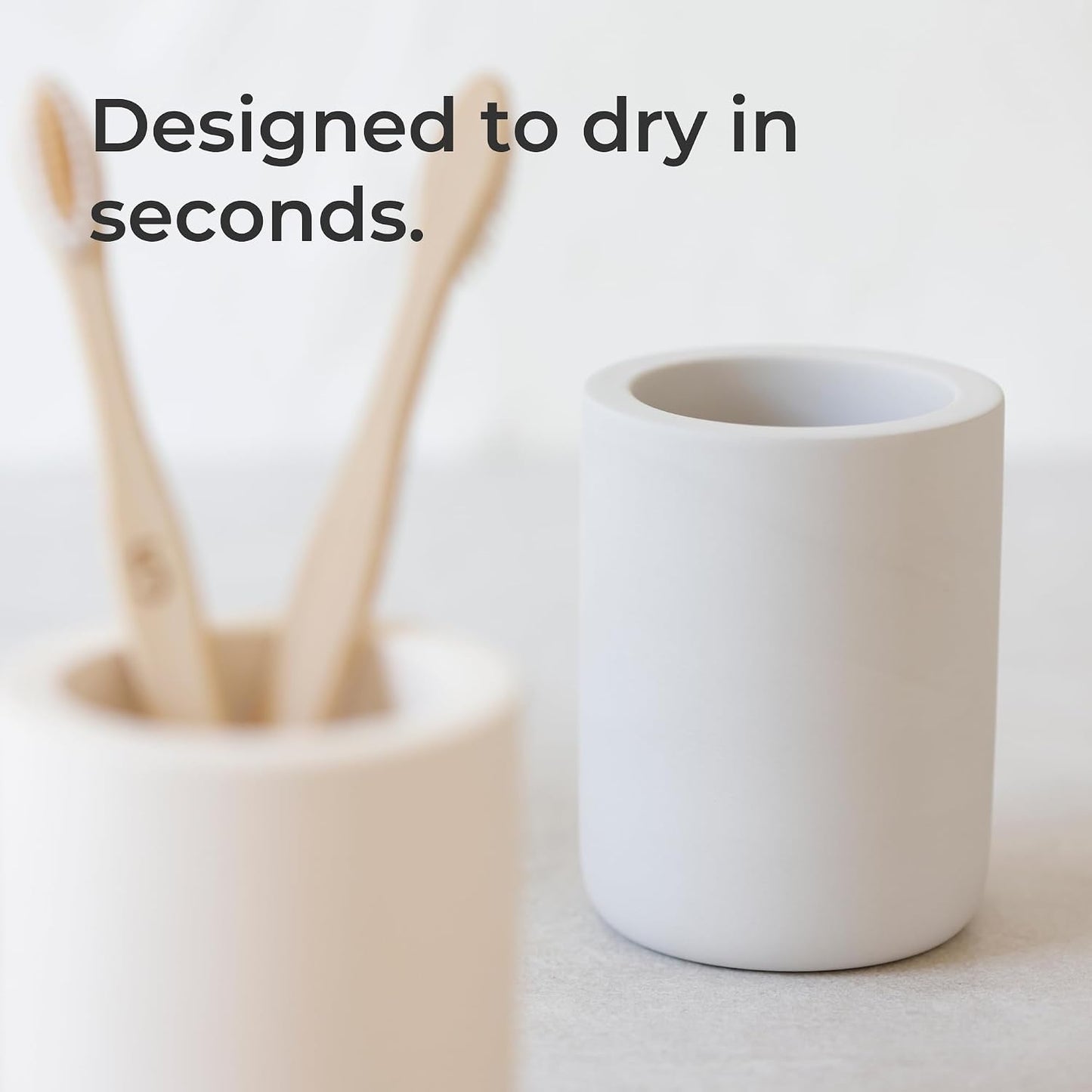 Diatomite Drying Stone Toothbrush Holder, Modern Ceramic-Look Countertop Cup with Drainage for Bathroom, Quick Drying Electric Toothbrush & Toothpaste Organizer, Stoneware Finish
