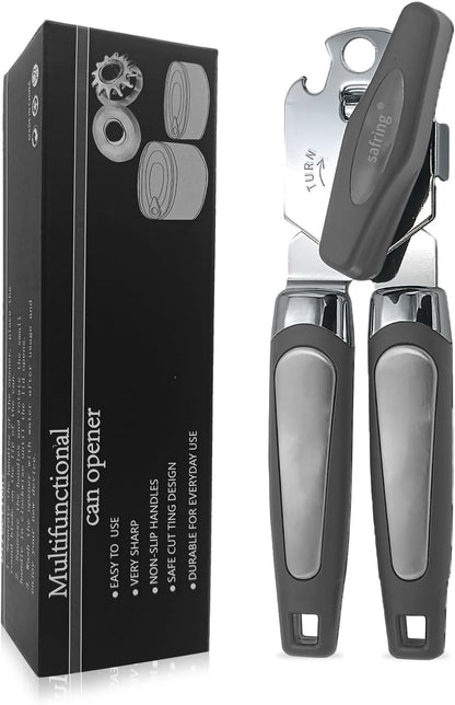 Safring Can Opener Manual, Handheld Strong Heavy Duty Stainless Steel Can Opener, Comfortable Handle, Sharp Blade Smooth Edge, Can Openers with Multifunctional Bottle Opener