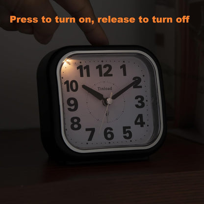 Tinload 4.3" No Ticking Analog Alarm Clock,Silent Readable for Seniors,Easy to Set,Gradual Rise Alarm,Big Numbers,On/Off Switch on Side,Gentle Wake,Snooze,Lighted on Demand,Battery Operated,Black