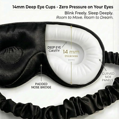 MATASSE 100% Mulberry Silk Sleep Mask 22 Momme Grade 6A - 3D Contoured Eye Mask for Sleeping, 14mm Deep Eye Cups, Total Blackout Blindfold for Women Men, Adjustable Strap, Side Sleeper (Champagne)