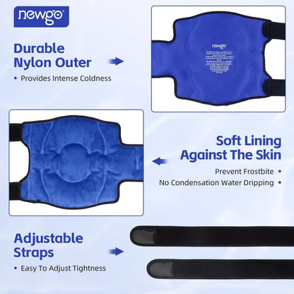 NEWGO Knee Ice Pack Wrap, 360° Full Wrap, Blue | Y-shaped Strap Stays Put, Reusable for Knee Replacement, ACL, Arthritis, Swelling, and Sports Injuries, 21.7" x 9.8"