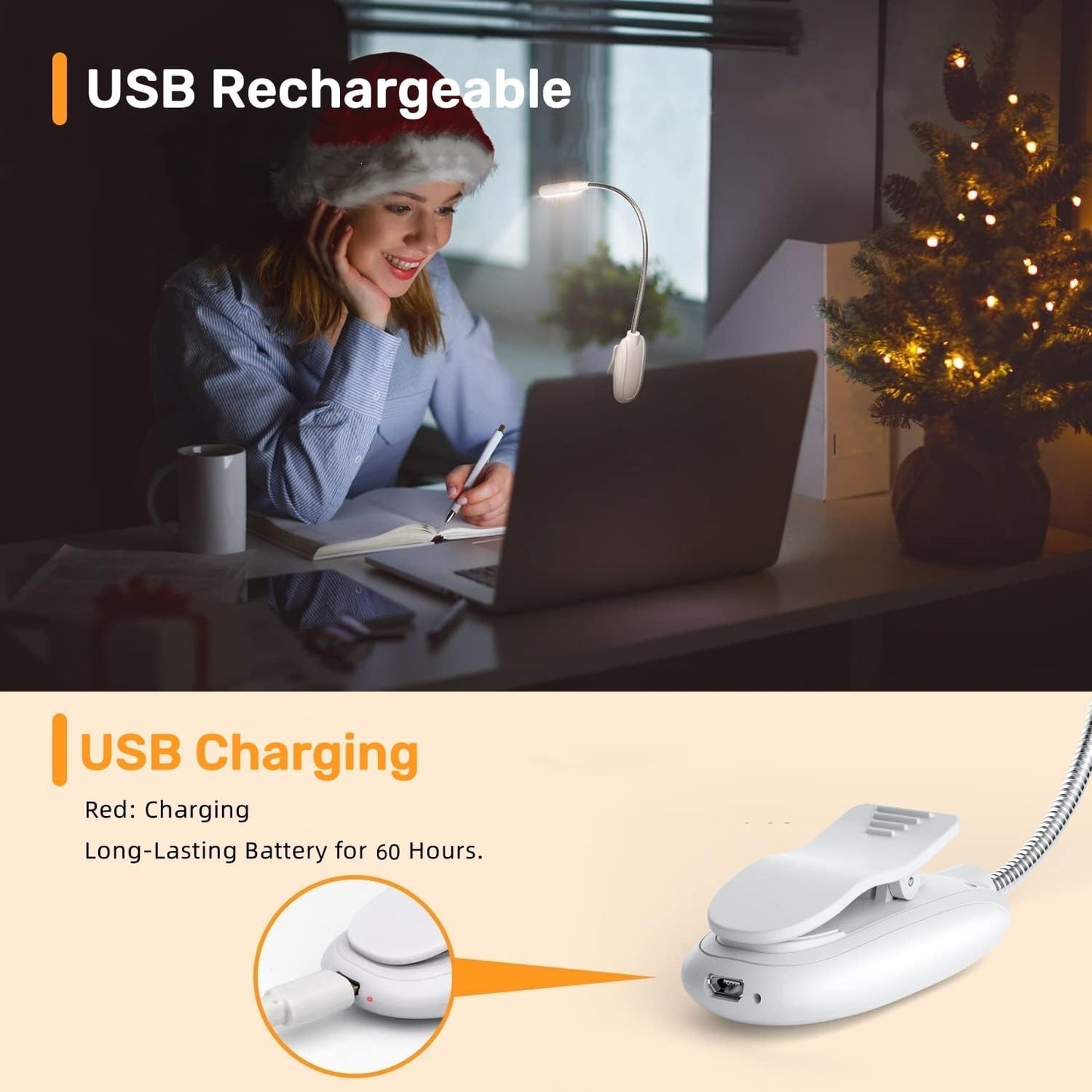 Mini Book Light, Rechargeable Up to 60 Hours, 9-Level Brightness, Easy Clip On Lamp for Night Reading in Bed, Eye Protection Table Light for Bookworms, Kids